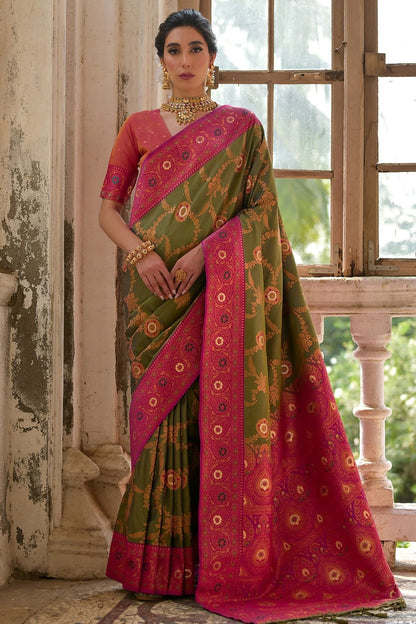 Mehendi Green Colour Woven Work Banarasi Silk Saree SD1260002