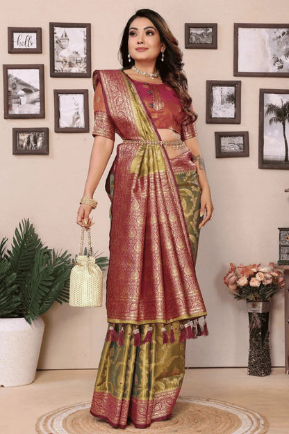 Mehendi Green Colour Woven Work Pure Banarasi Tissue Silk Traditional Saree SD1250258 A