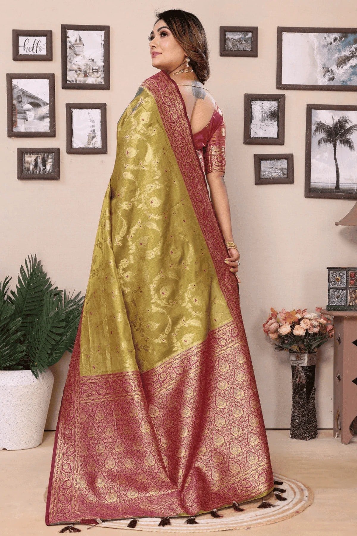 Mehendi Green Colour Woven Work Pure Banarasi Tissue Silk Traditional Saree SD1250258 B