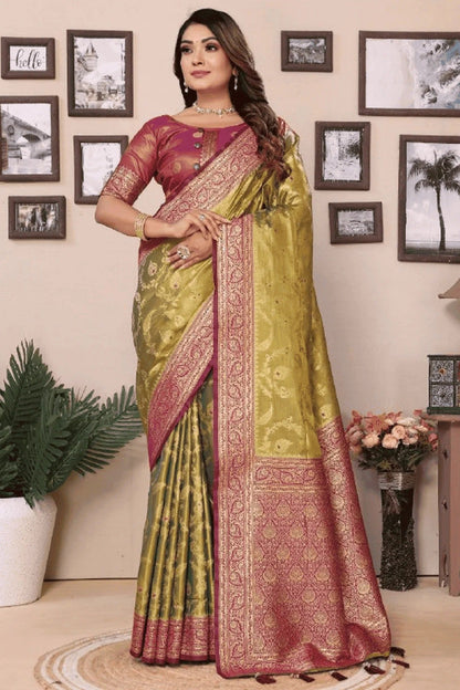 Mehendi Green Colour Woven Work Pure Banarasi Tissue Silk Traditional Saree SD1250258