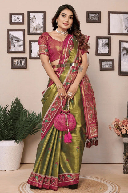 Mehendi Green Colour Woven Work Pure Banarasi Tissue Silk Traditional Saree SD1250296 A