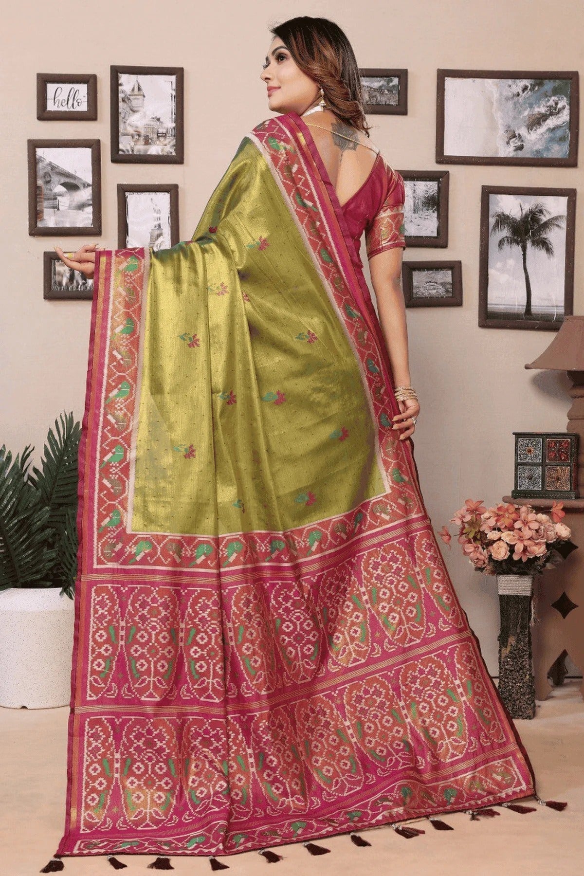 Mehendi Green Colour Woven Work Pure Banarasi Tissue Silk Traditional Saree SD1250296 B