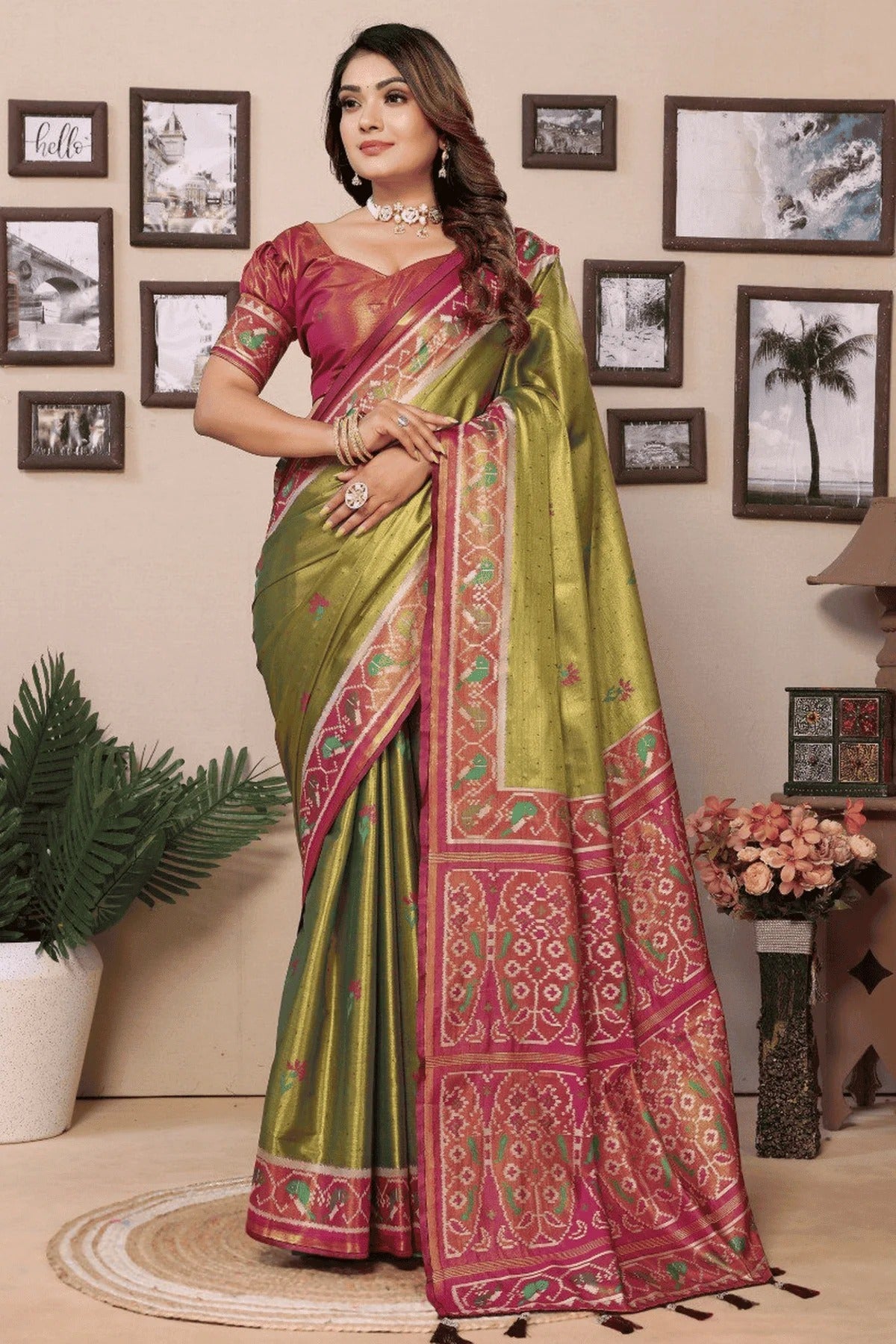 Mehendi Green Colour Woven Work Pure Banarasi Tissue Silk Traditional Saree SD1250296