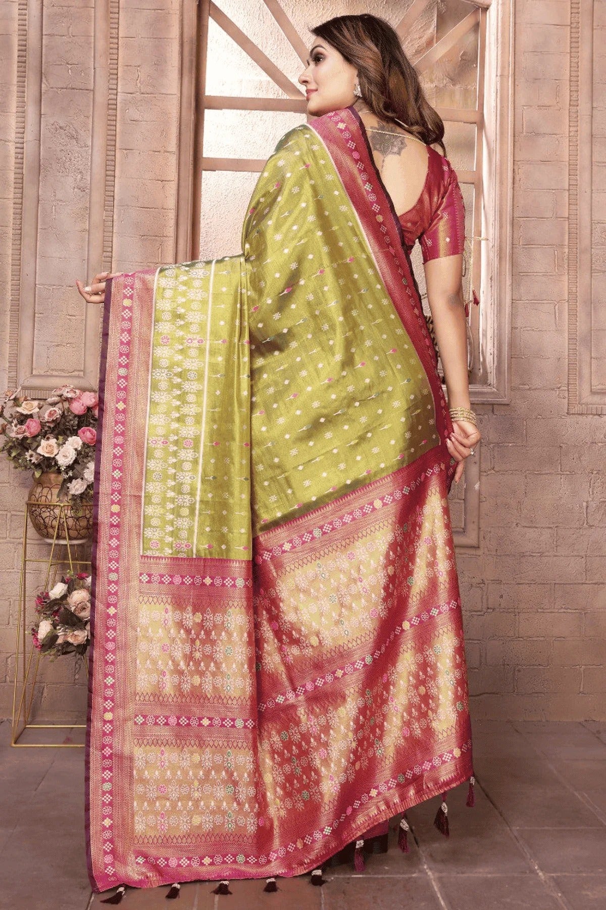 Mehendi Green Colour Woven Work Pure Banarasi Tissue Silk Traditional Saree SD1250300 B