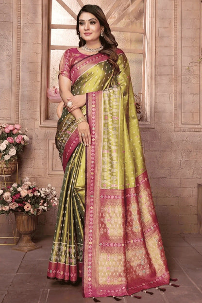 Mehendi Green Colour Woven Work Pure Banarasi Tissue Silk Traditional Saree SD1250300