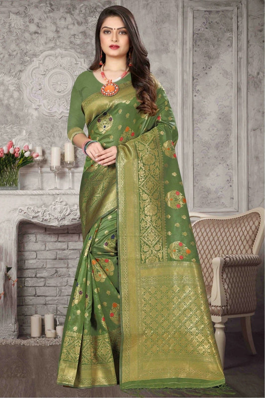 Mehendi and Green Colour Banarasi Art Silk Traditional Saree SD1120718