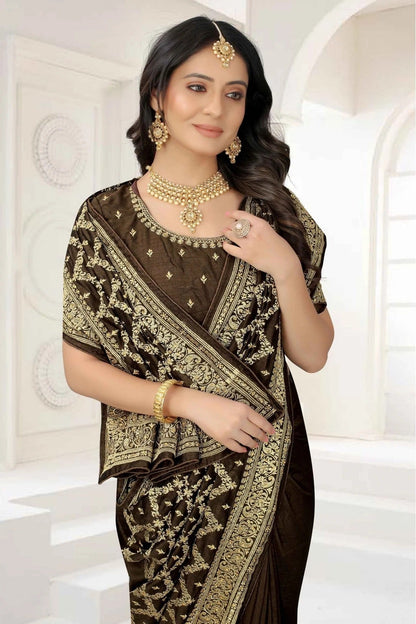 Mehendi and Green Colour Vichitra Silk Embroidery Saree SD1120954 A
