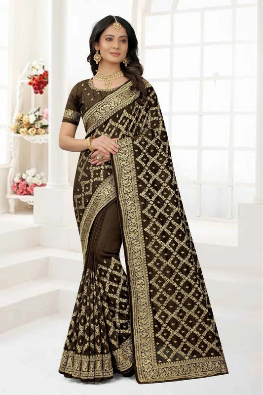 Mehendi and Green Colour Vichitra Silk Embroidery Saree SD1120954