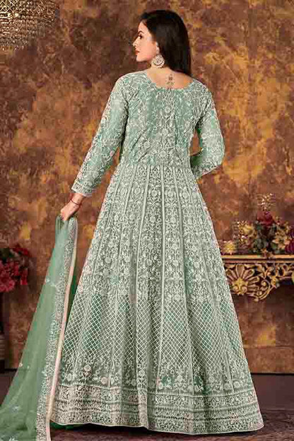 Mint Green Colour Net Semi Stitched Anarkali Suit SM1050303 A