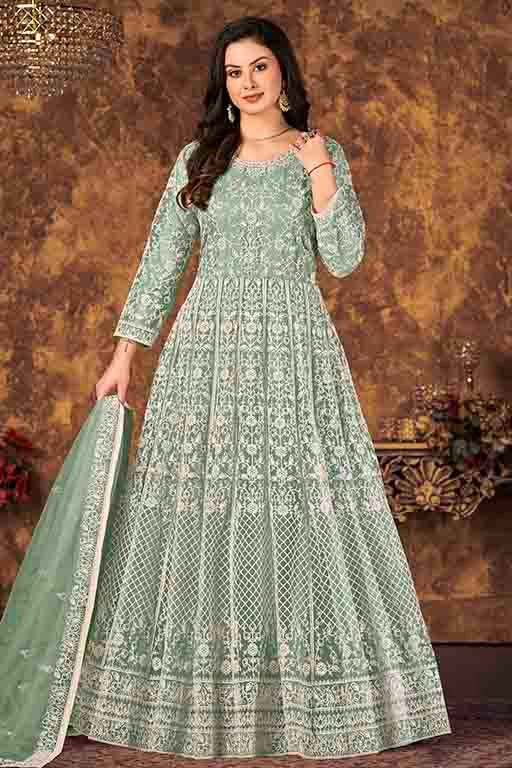 Mint Green Colour Net Semi Stitched Anarkali Suit SM1050303