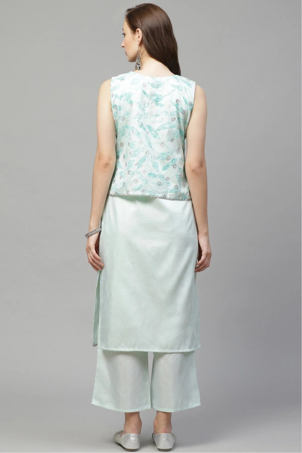 Mint Green Colour Plus Size Poly Silk Straight Kurta Palazzo Set KR1060016 C
