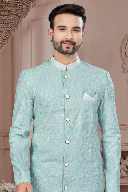 Mint Green Colour Silk Dupion Dhoti Sherwani SH1040644 A
