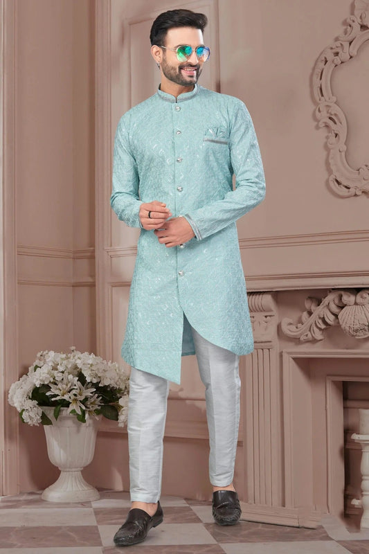 Mint Green Colour Silk Dupion Sherwani SH1040603