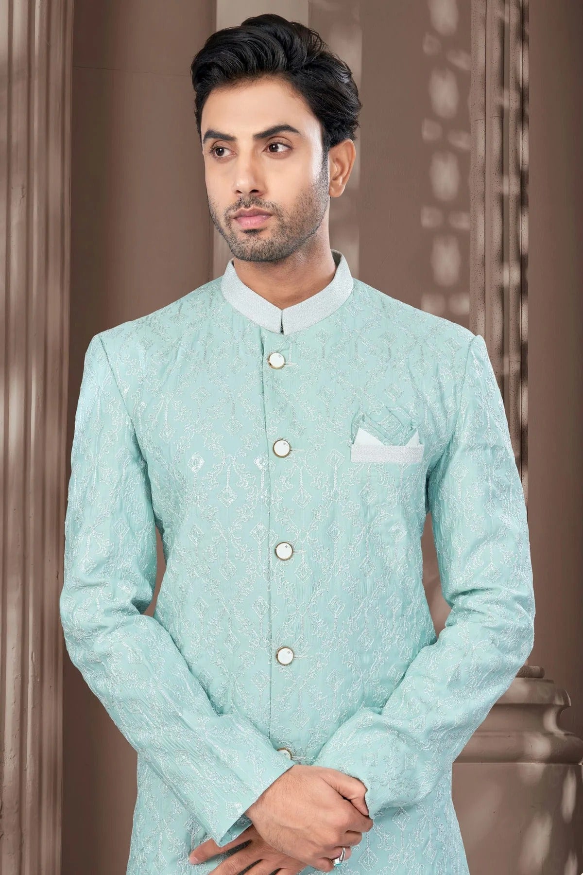 Mint Green Colour Silk Dupion Sherwani SH1040630 A