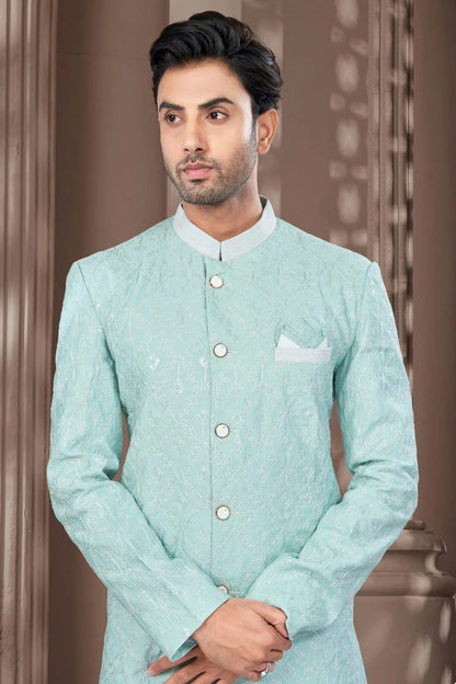 Mint Green Colour Silk Dupion Sherwani SH1040630 A