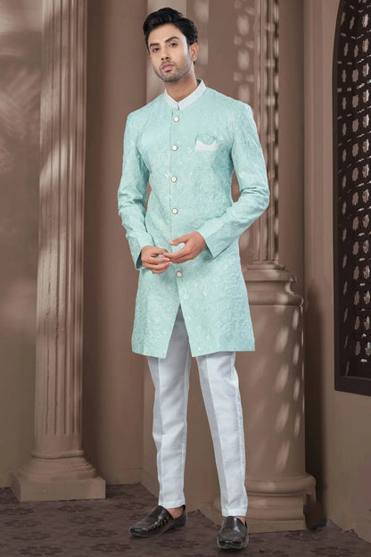 Mint Green Colour Silk Dupion Sherwani SH1040630
