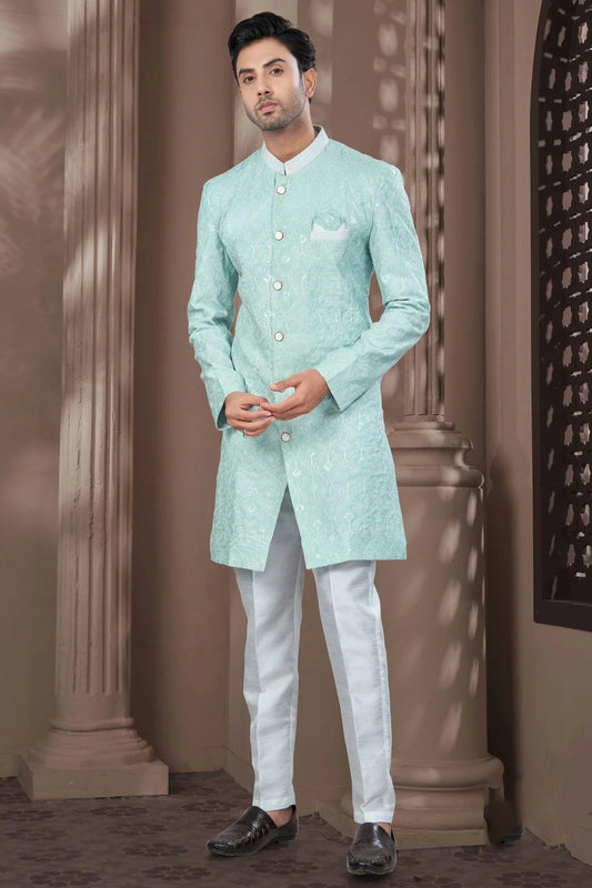 Mint Green Colour Silk Dupion Sherwani SH1040630