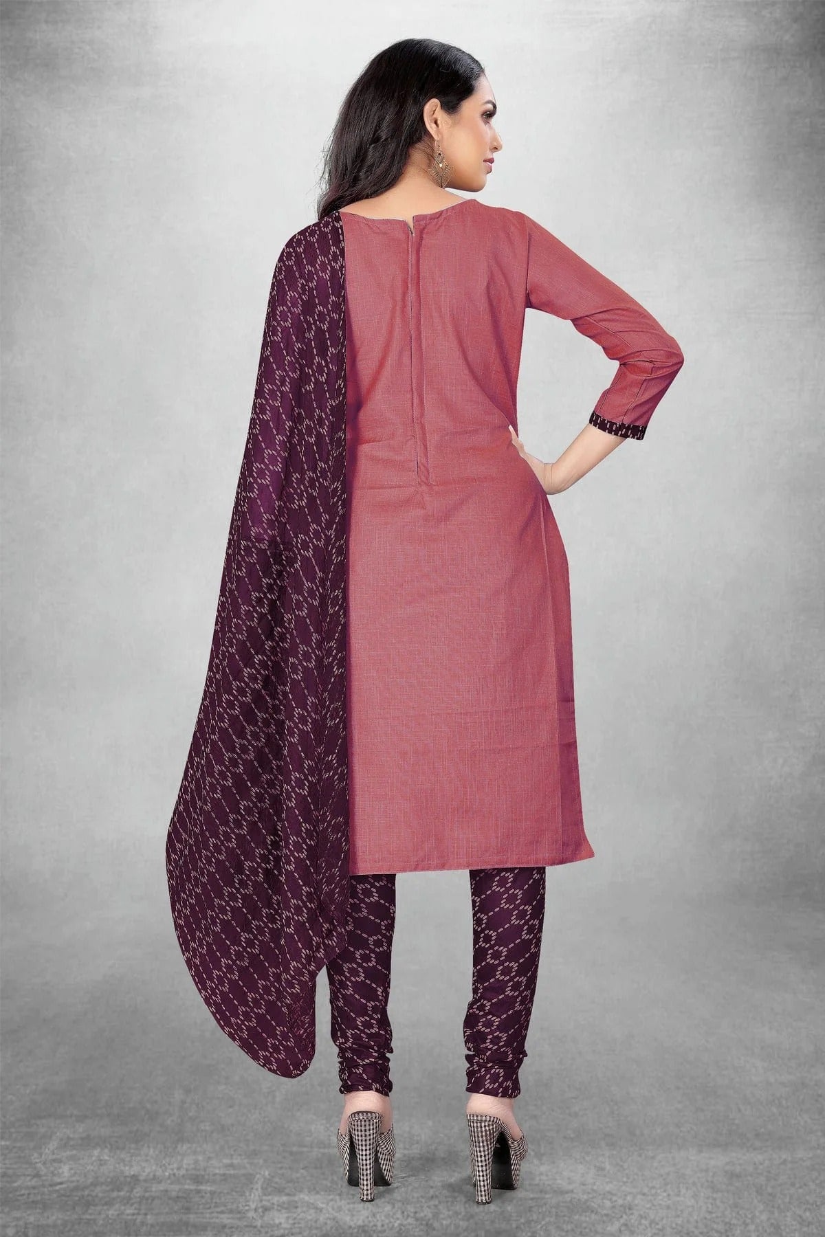 Muave Colour Unstitched Slub Cotton Churidar Suit US1160814 A