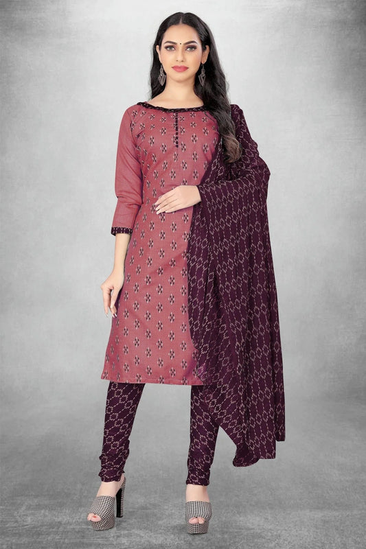 Muave Colour Unstitched Slub Cotton Churidar Suit US1160814