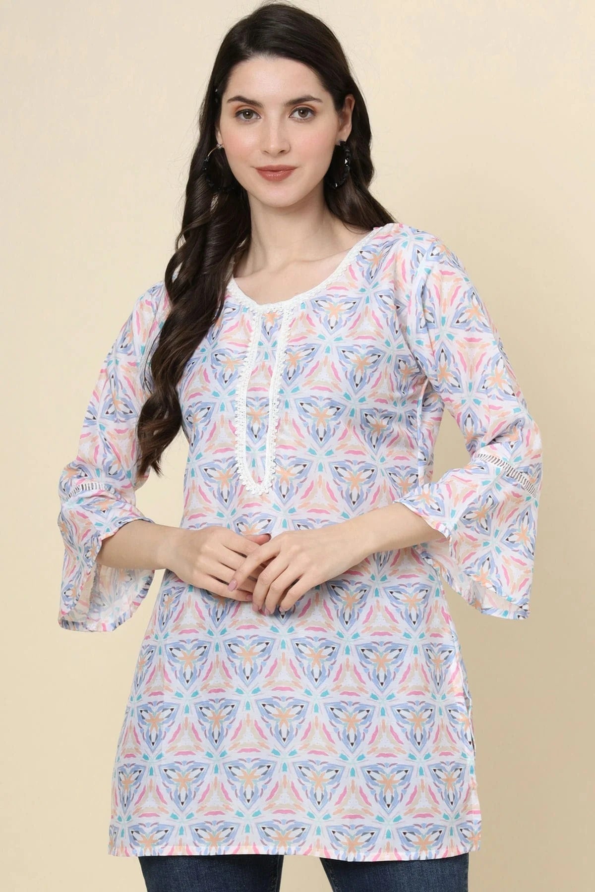 Multi Colour Cotton Printed Work Readymade Top TP1110792