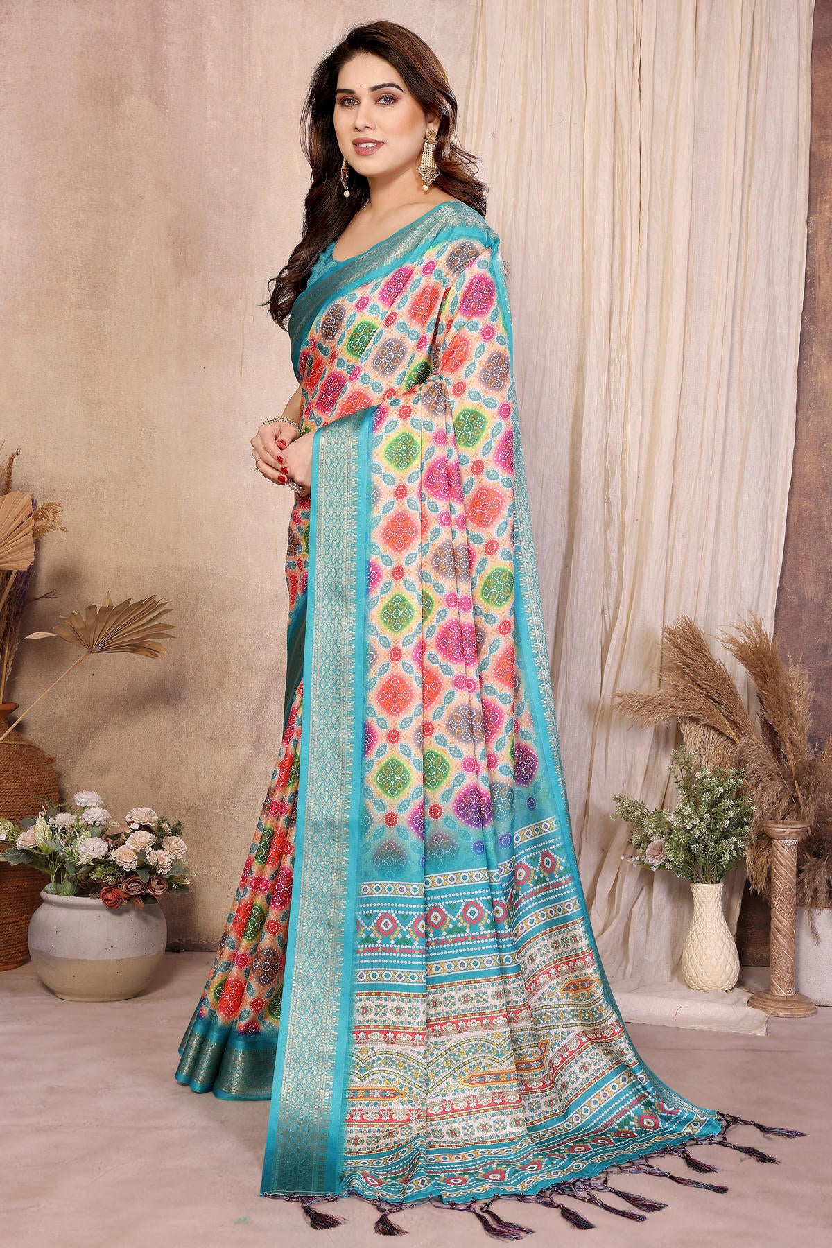 Multi Colour Cotton Silk Printed Saree
