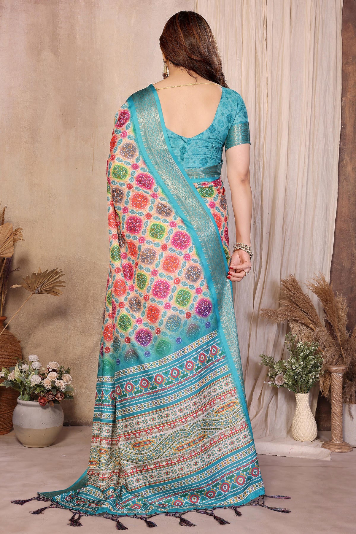 Multi Colour Cotton Silk Printed Saree