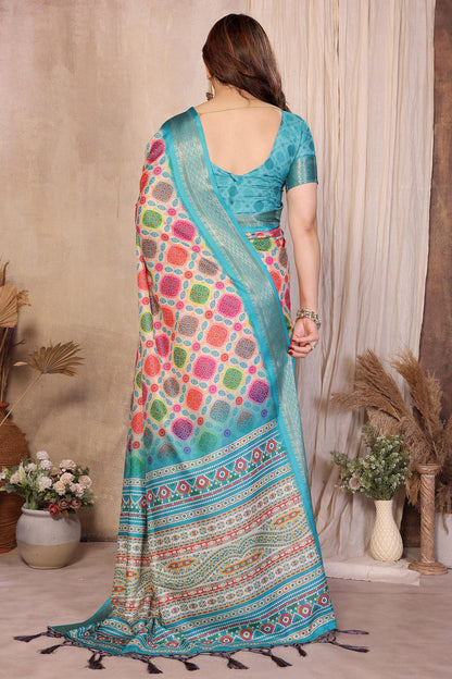 Multi Colour Cotton Silk Printed Saree