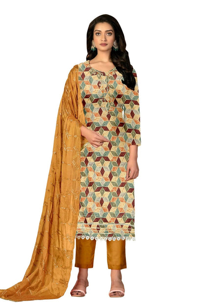 Multi Colour Unstitched Cambric Cotton Fabric Straight Suit US1161006