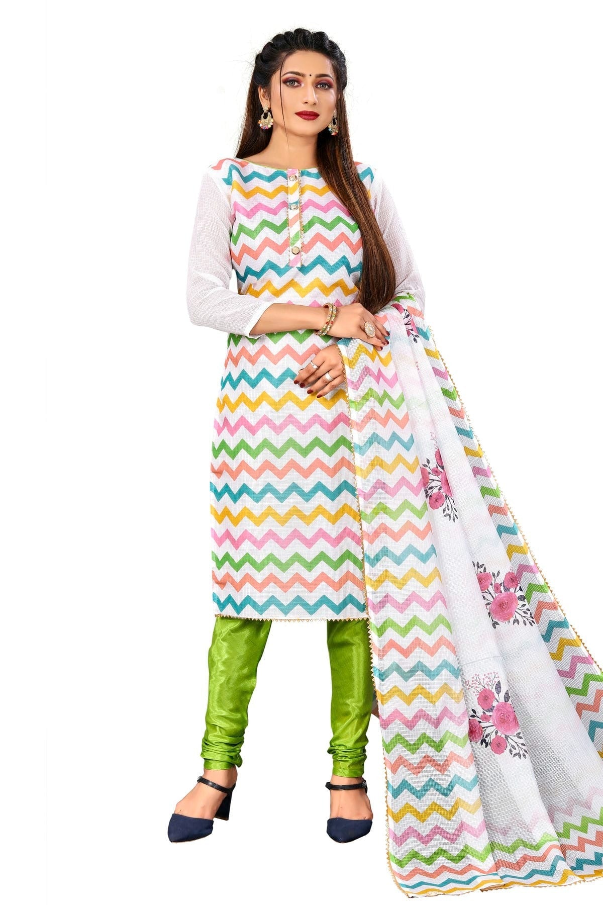 Multi Colour Unstitched Cotton Churidar Suit US1160962