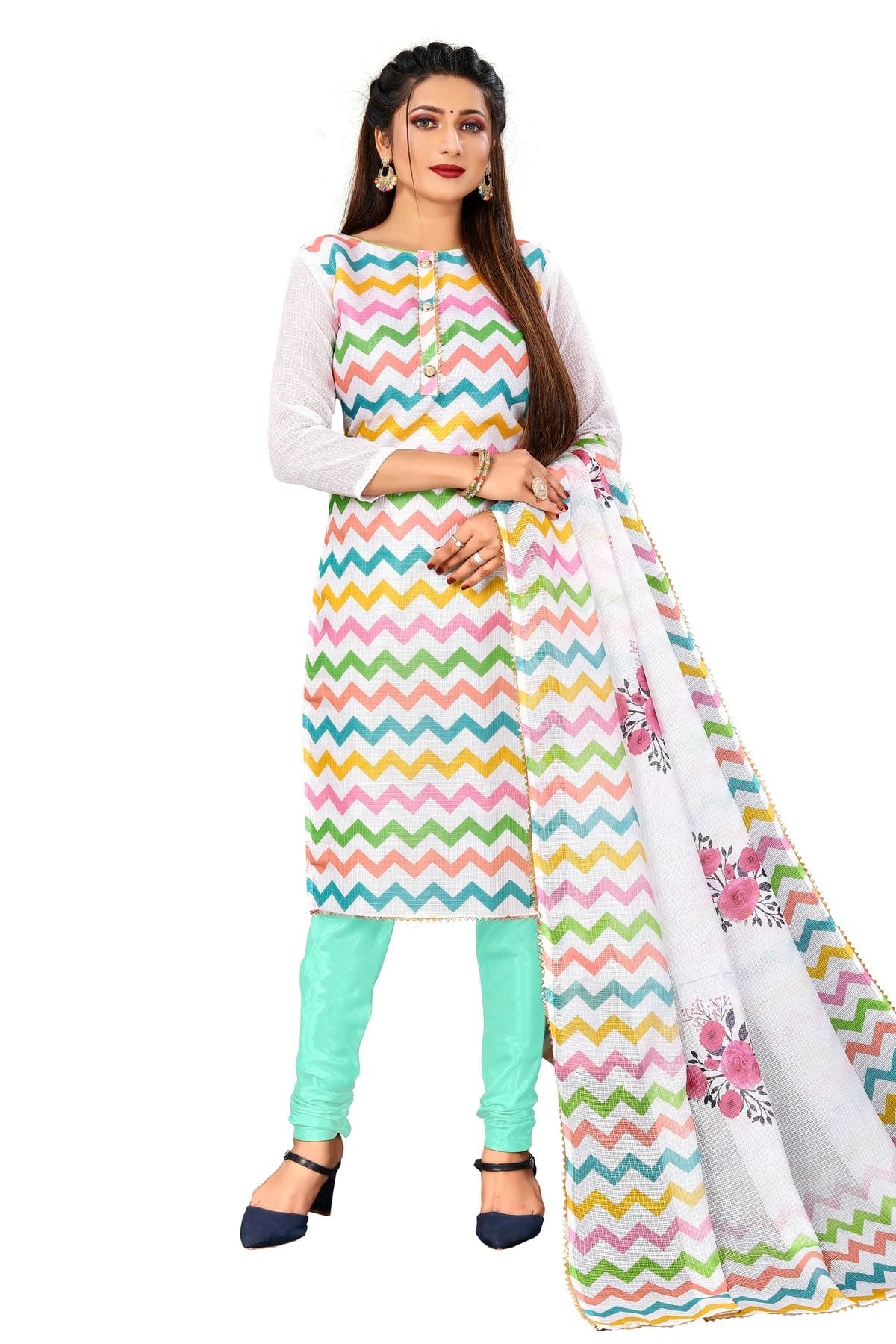 Multi Colour Unstitched Cotton Churidar Suit US1160963