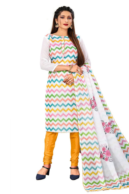 Multi Colour Unstitched Cotton Churidar Suit US1160966