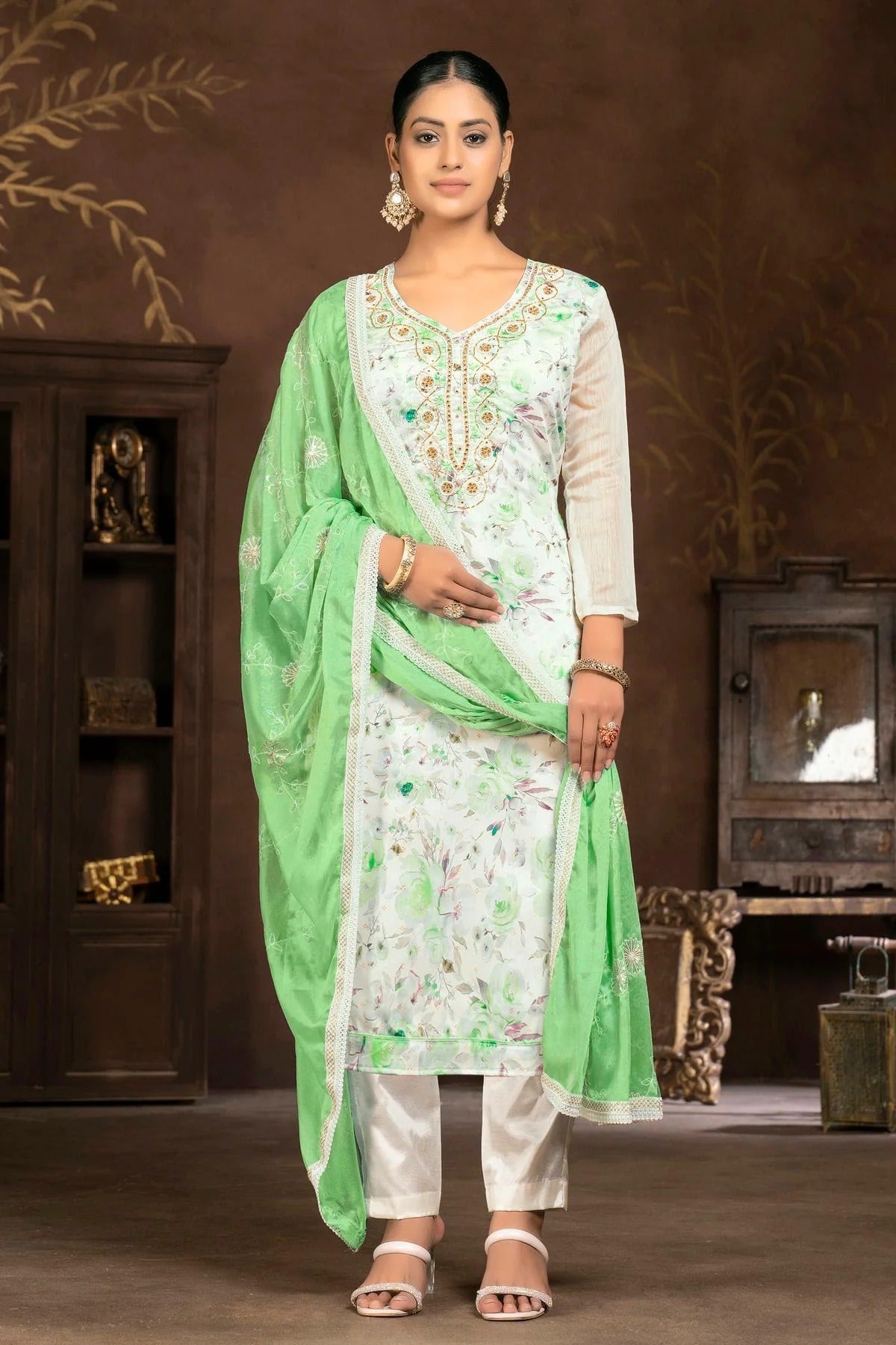 Multi Colour Unstitched Modal Cotton Pant Style Suit US1161238