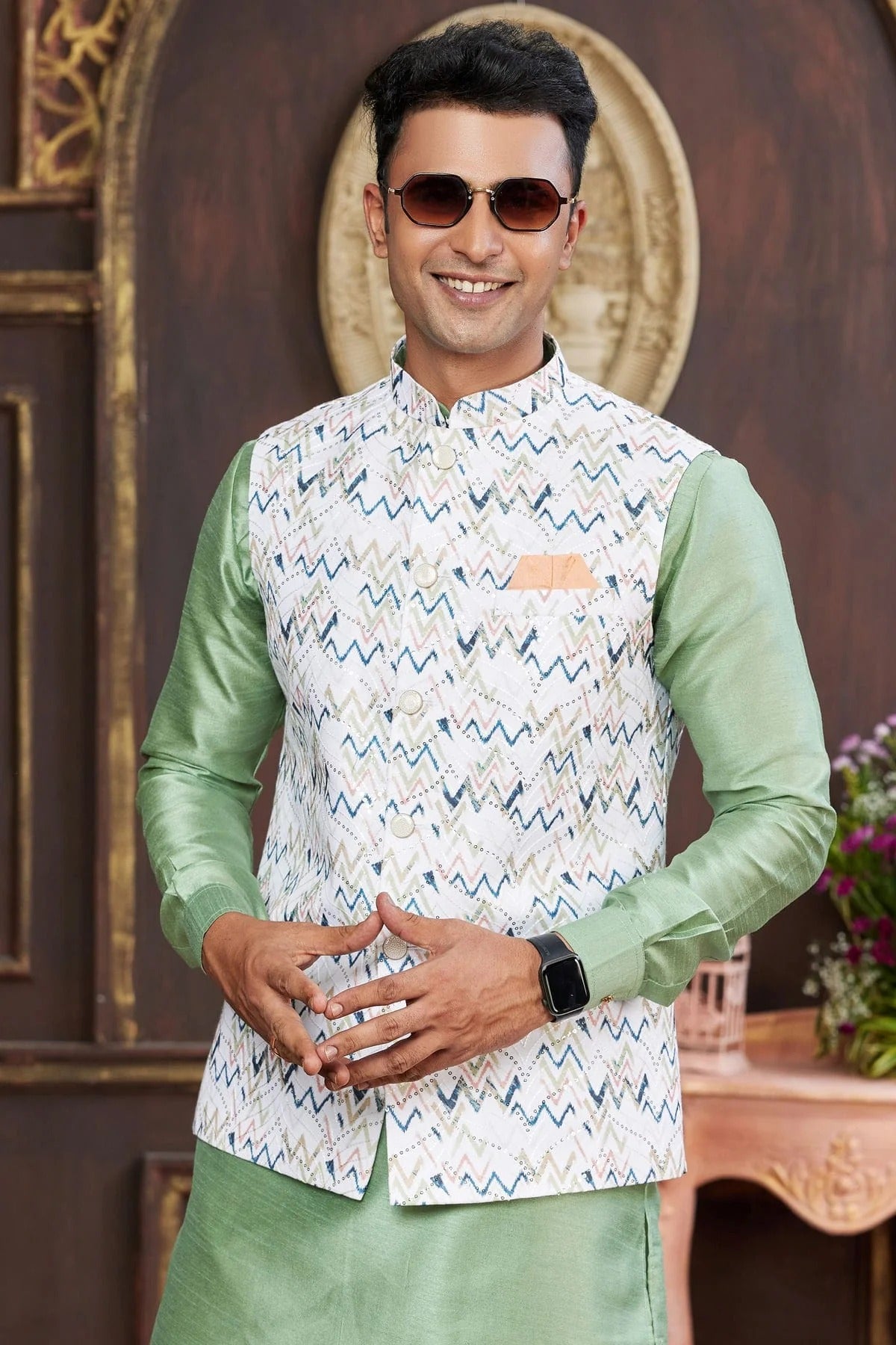 Multicolour Art Silk Kurta Pajama With Jacket KP1230254 B