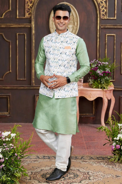 Multicolour Art Silk Kurta Pajama With Jacket KP1230254