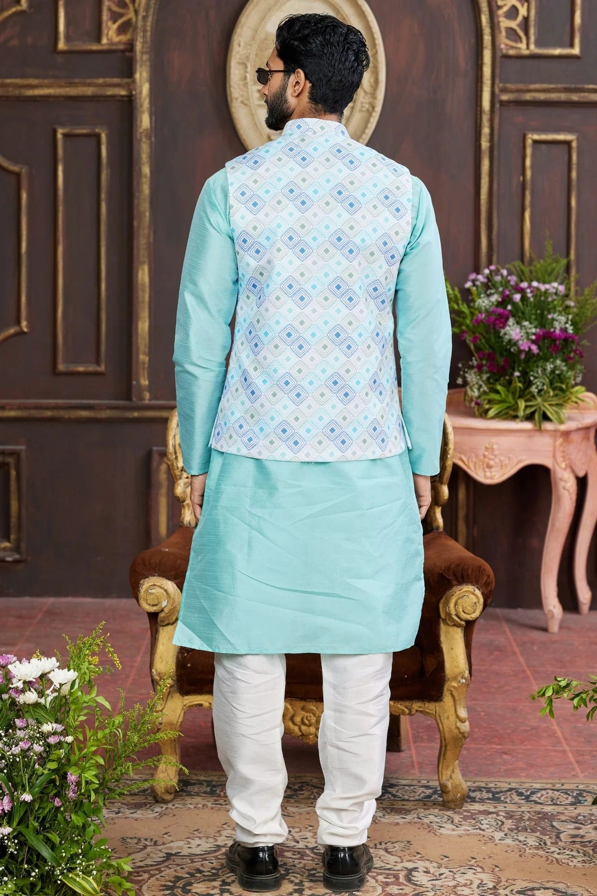 Multicolour Art Silk Kurta Pajama With Jacket KP1230258 A