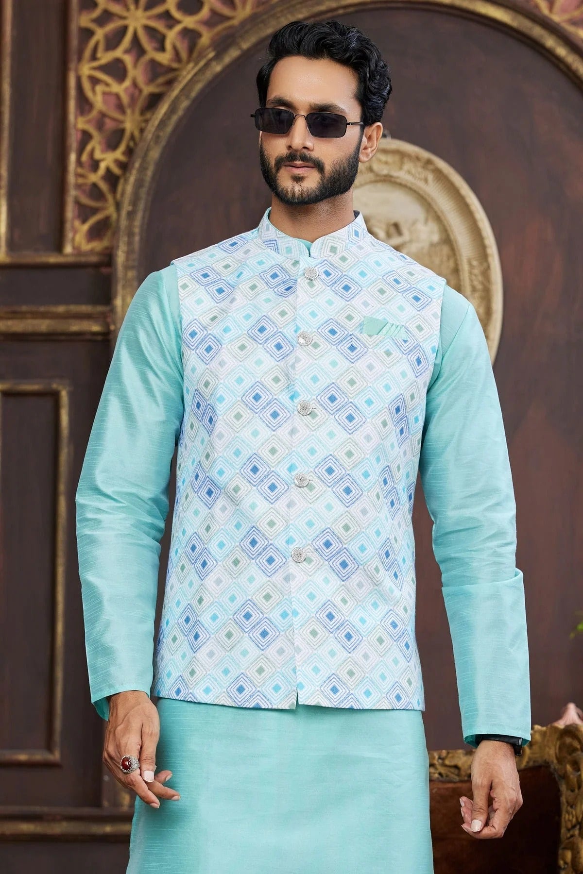 Multicolour Art Silk Kurta Pajama With Jacket KP1230258 B