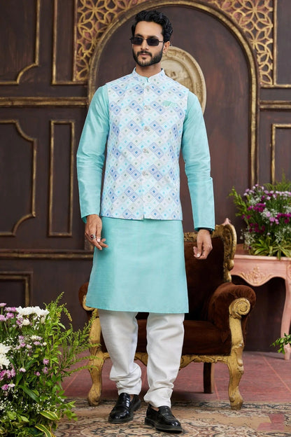 Multicolour Art Silk Kurta Pajama With Jacket KP1230258