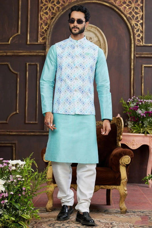 Multicolour Art Silk Kurta Pajama With Jacket KP1230258