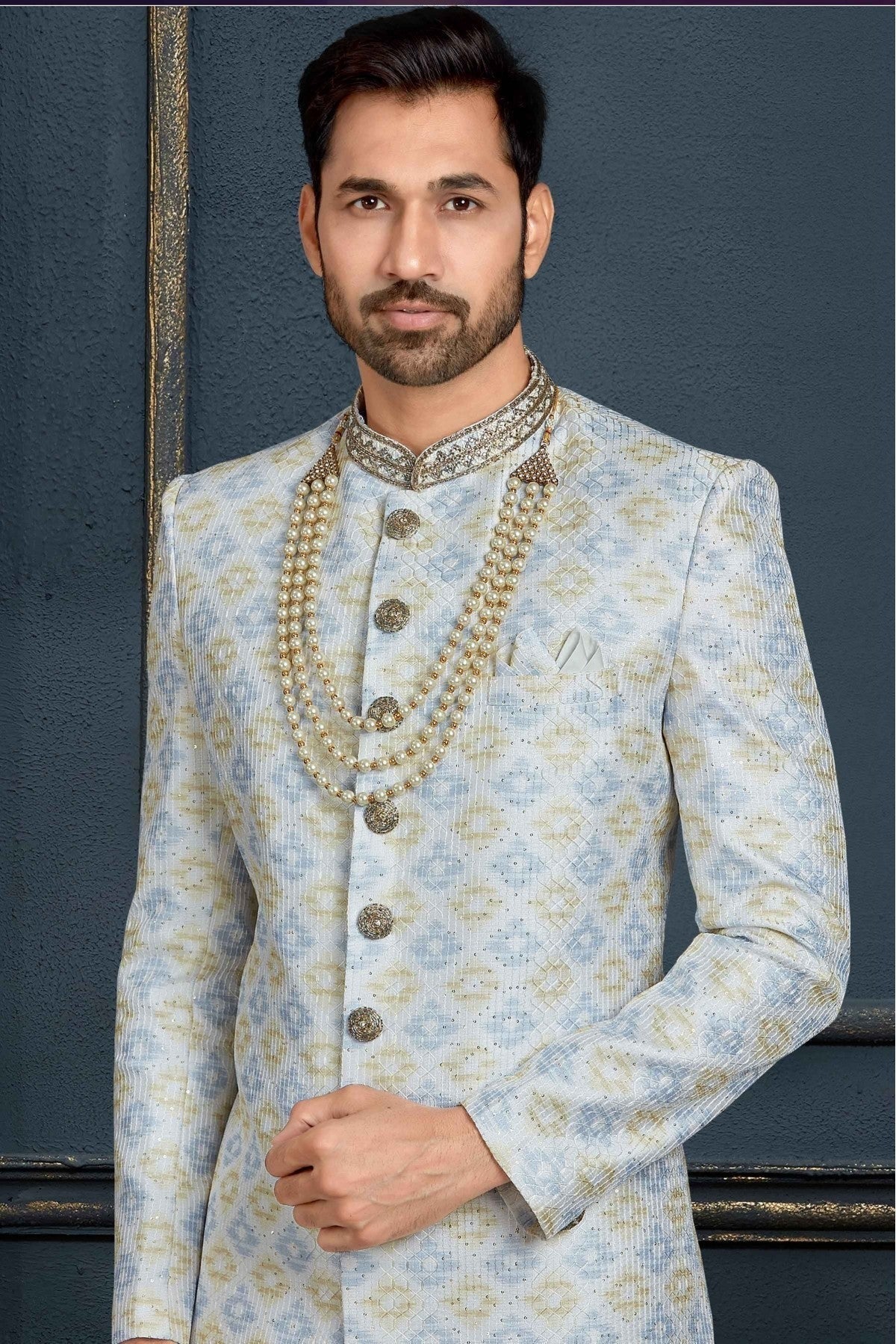 Multicolour Banarasi Jacquard Sherwani SH1040376 A