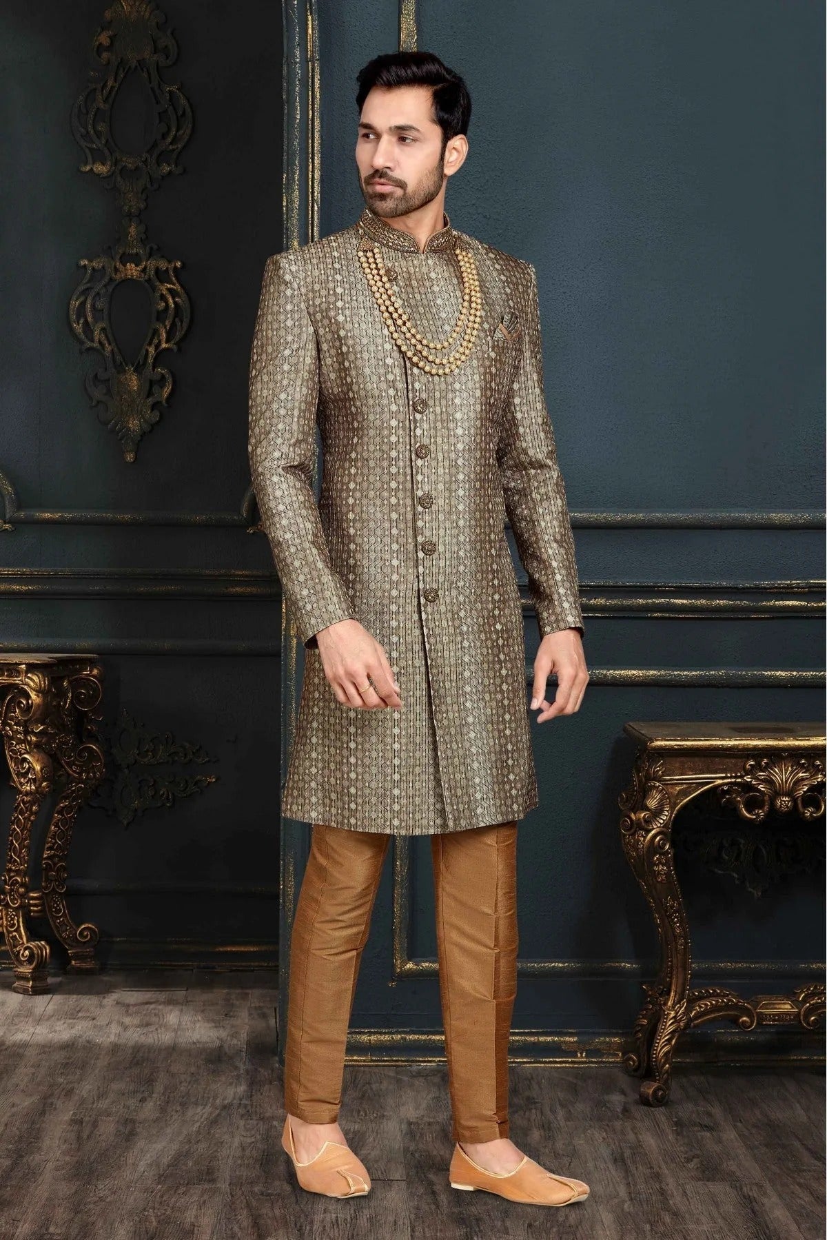 Multicolour Banarasi Jacquard Sherwani SH1040378