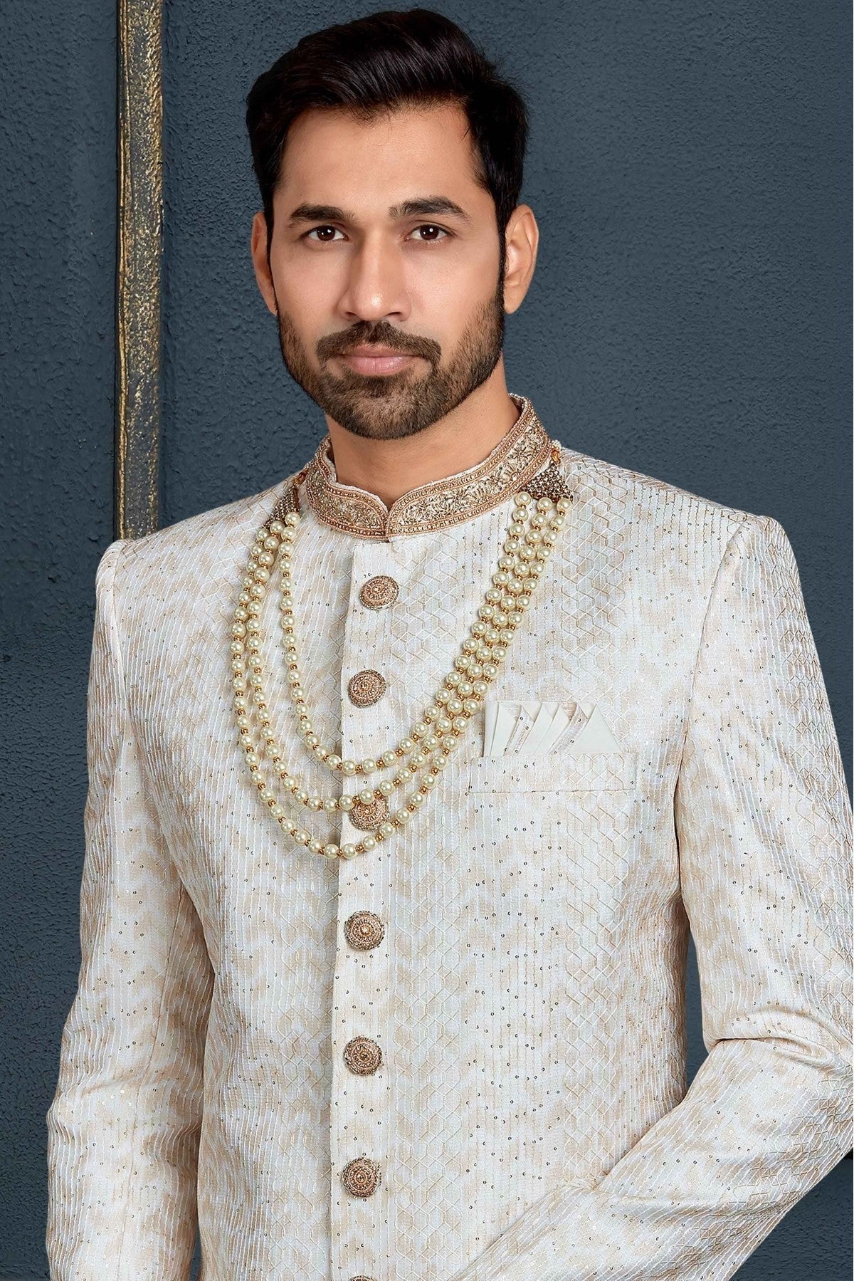 Multicolour Banarasi Jacquard Sherwani SH1040381 A