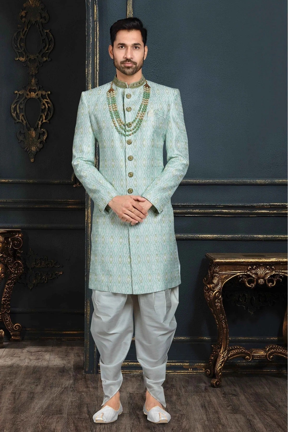 Multicolour Banarasi Jacquard Sherwani SH1040382