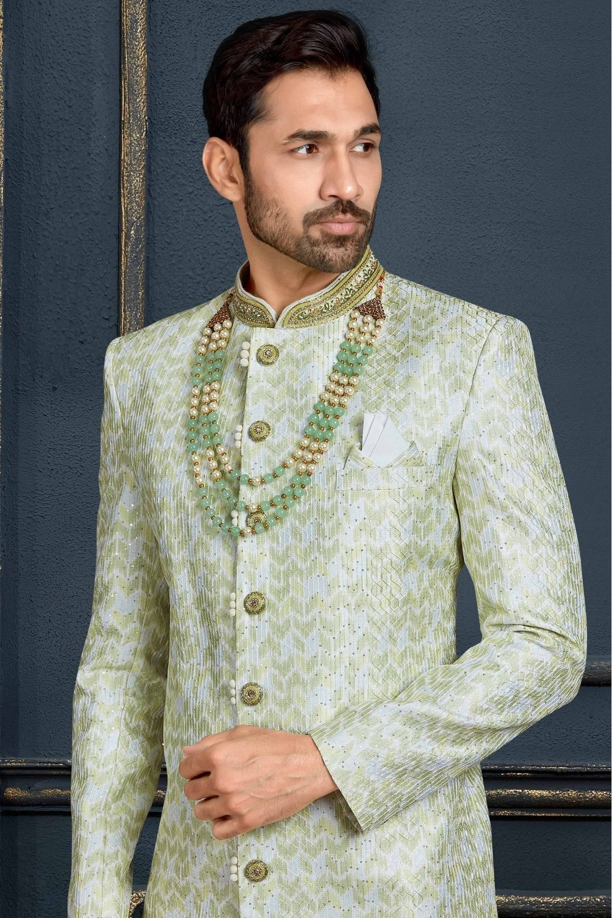 Multicolour Banarasi Jacquard Sherwani SH1040383 A