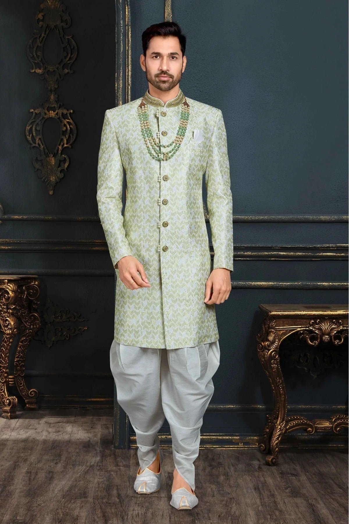 Multicolour Banarasi Jacquard Sherwani SH1040383