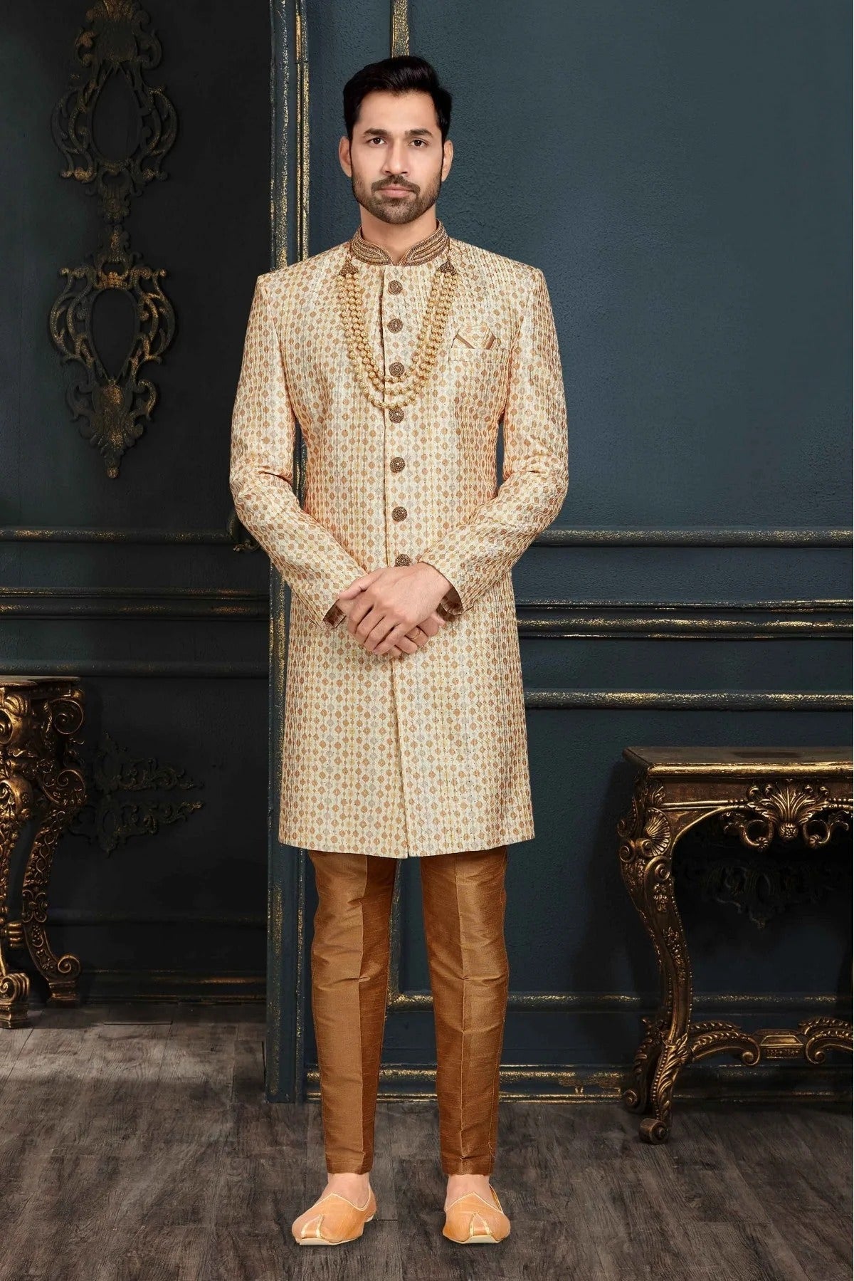 Multicolour Banarasi Jacquard Sherwani SH1040384
