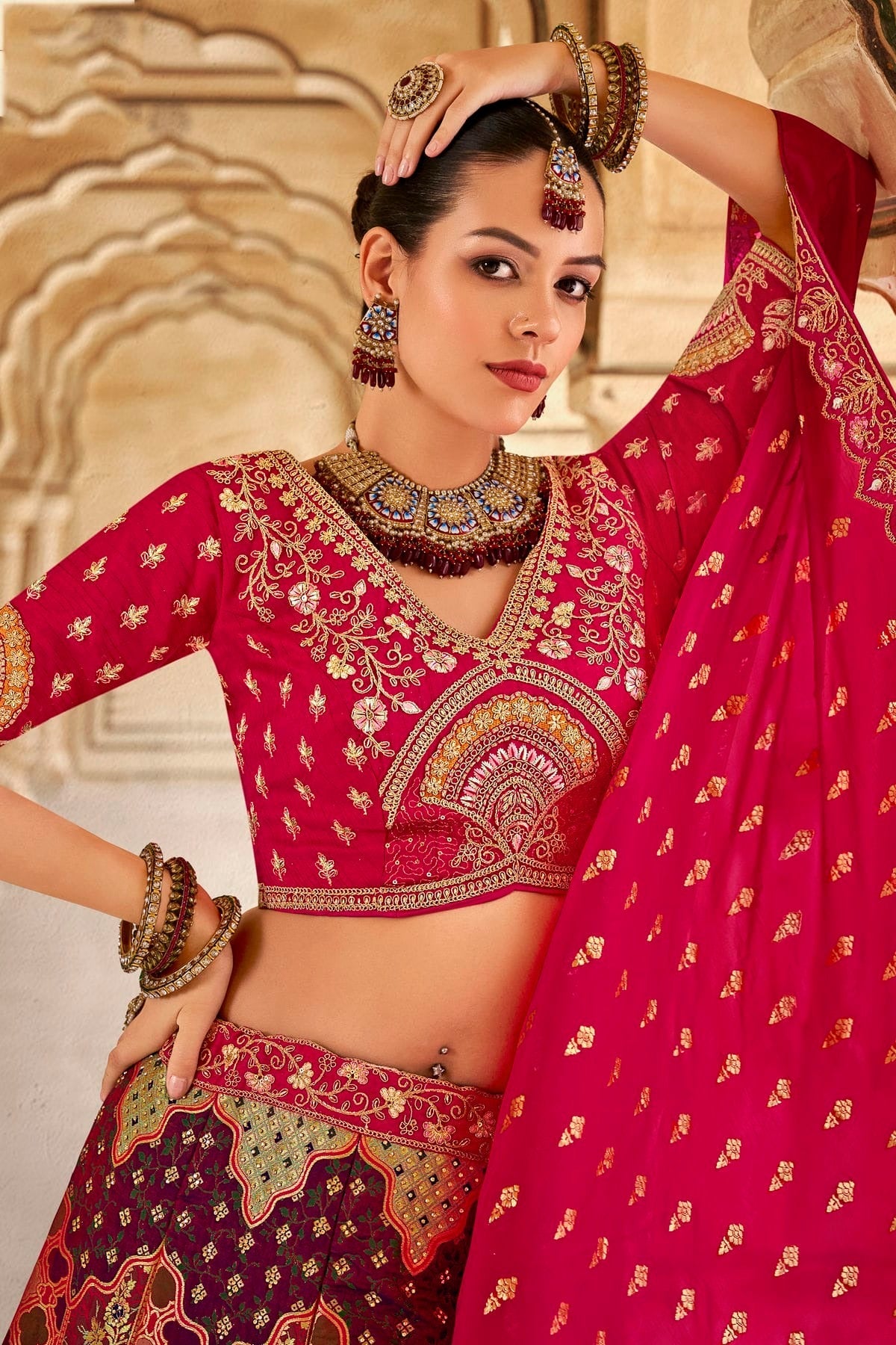 Multicolour Banarasi Silk Bridal Lehenga Choli LC1290104 A