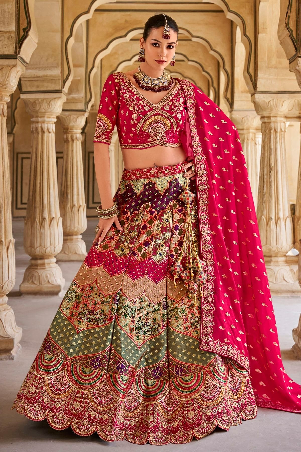 Multicolour Banarasi Silk Bridal Lehenga Choli LC1290104