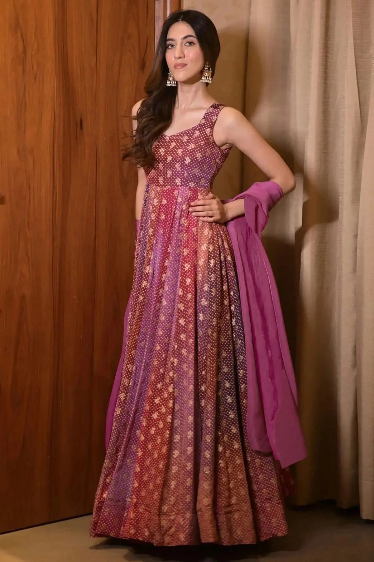 Multicolour Chinon Stitched Gown GW1112311 B