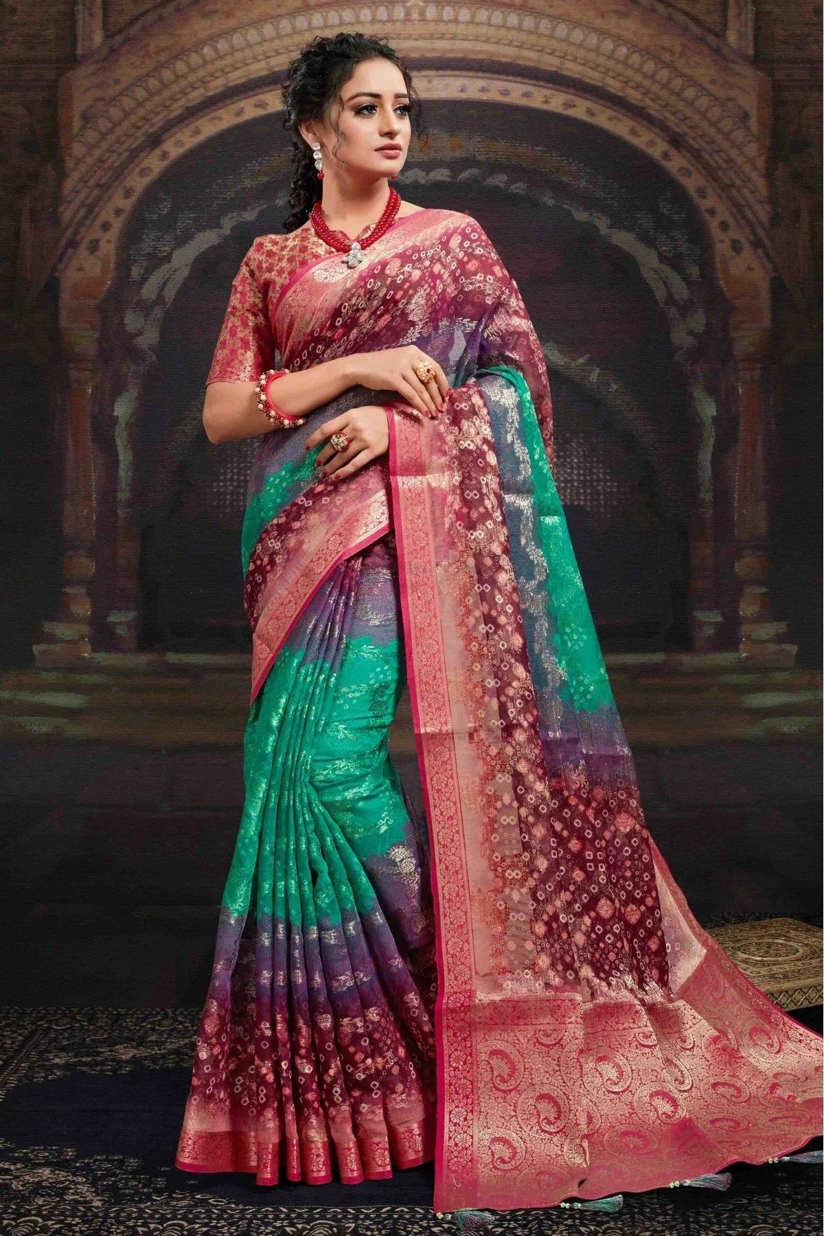 Multicolour Colour Chanderi Jacquard Woven Saree SD1120770