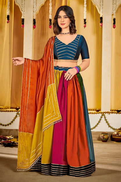 Multicolour Colour Embroidery Work Rangoli Silk Navratri Lehenga LD1170024